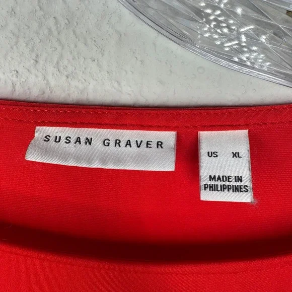 Susan Graver Red Bell Sleeve Boat Neck Top XL Women's - Picture 2 of 7